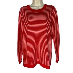 Boden Red and White Boxy Long Sleeve Lightweight Sweater Sz L